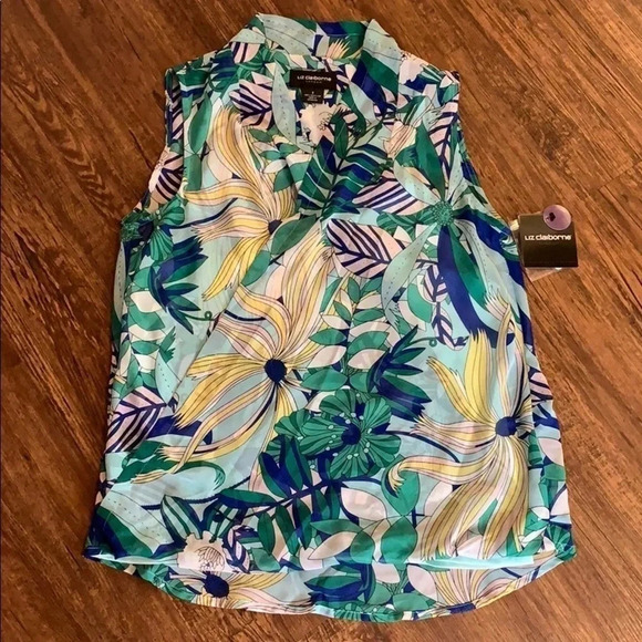 Liz Claiborne Floral Faux Wrap Sleeveless Blouse - Picture 3 of 11